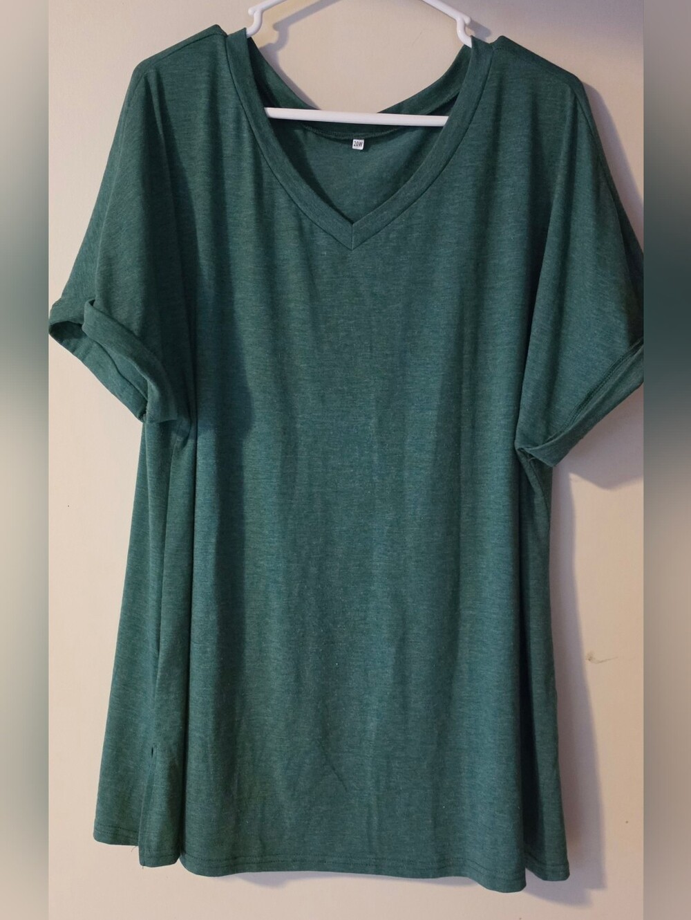 20W VISLILY Plus-Size-Womens-Tops V Neck Roll Sleeve T Shirts Summer Side Split